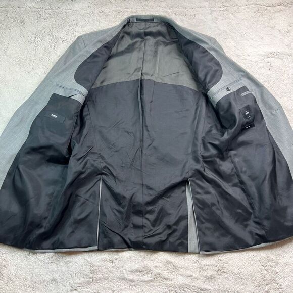 Hugo Boss Virgin Wool Dual Vent Gray Geo Mens Blazer Jacket 44L Woven in Italy - Picture 9 of 13